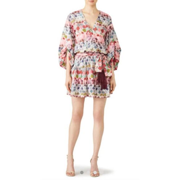Alexis Damiani Watercolor V-Neckline Floral Print Mini Dress Multicolor Size XS - Picture 4 of 11